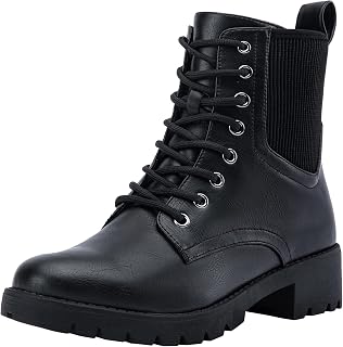Vepose Women's Lace Up Combat Ankle Boots with Zipper and Lug Sole