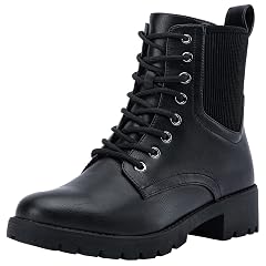 Vepose Womens 916 Ankle Boots Combat Lace up Short Booties with Inside Zipper