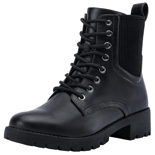Vepose Womens 916 Ankle Boots Combat Lace up Short Booties with Inside Zipper