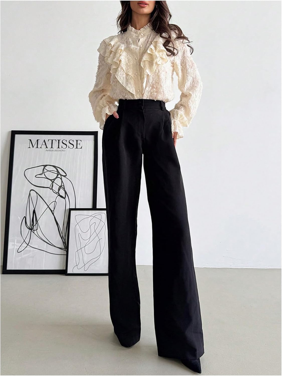 SweatyRocks Women's Lace Ruffle Button Down Shirts Vintage Victorian Blouse Dressy Casual Long Sleeve Tops - Image 5