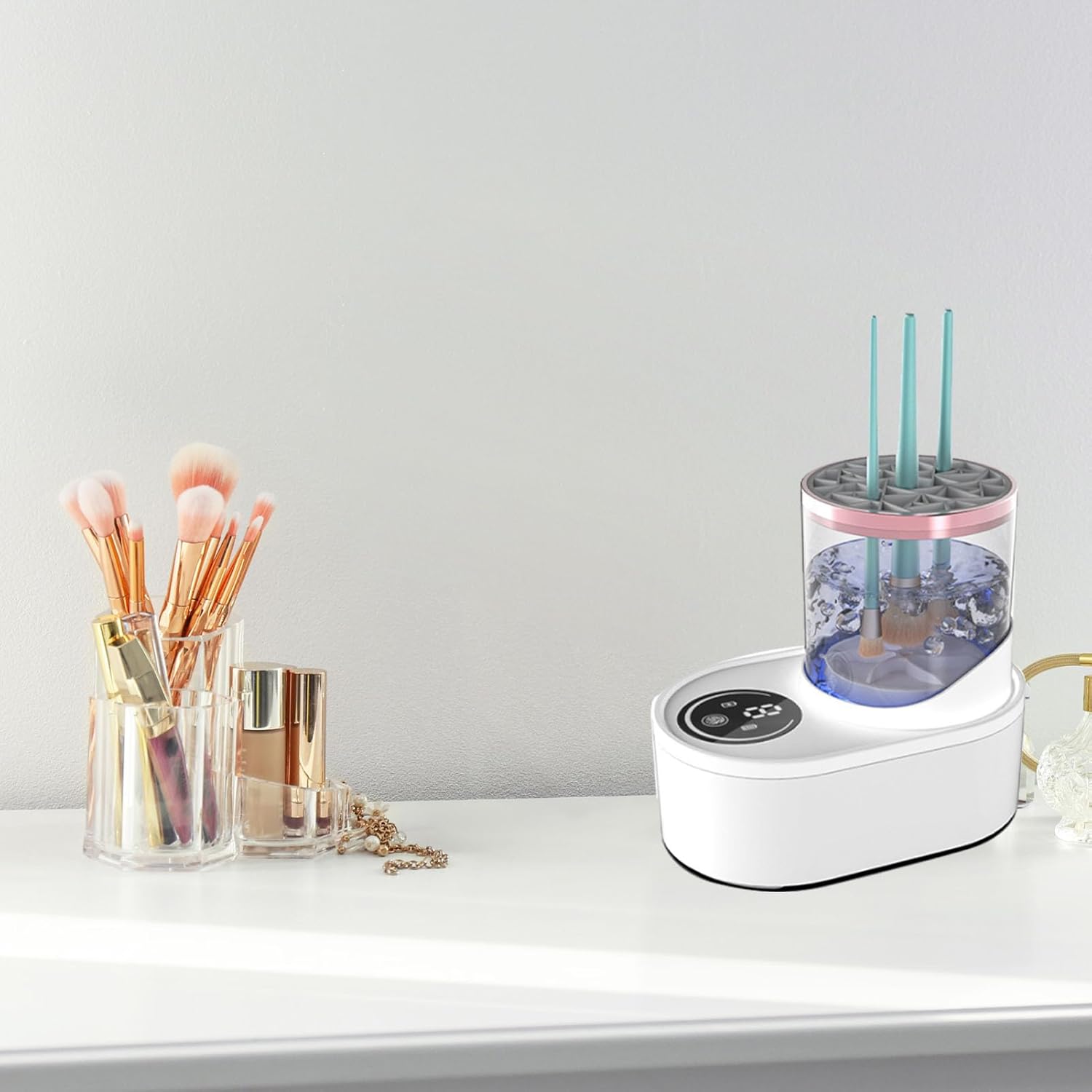 Pongnas 3 in 1 Electric Makeup Brush Cleaner, Dryer Machine Automatic USB Rechargeable with High Speed Rotating Waterflow for Home Use