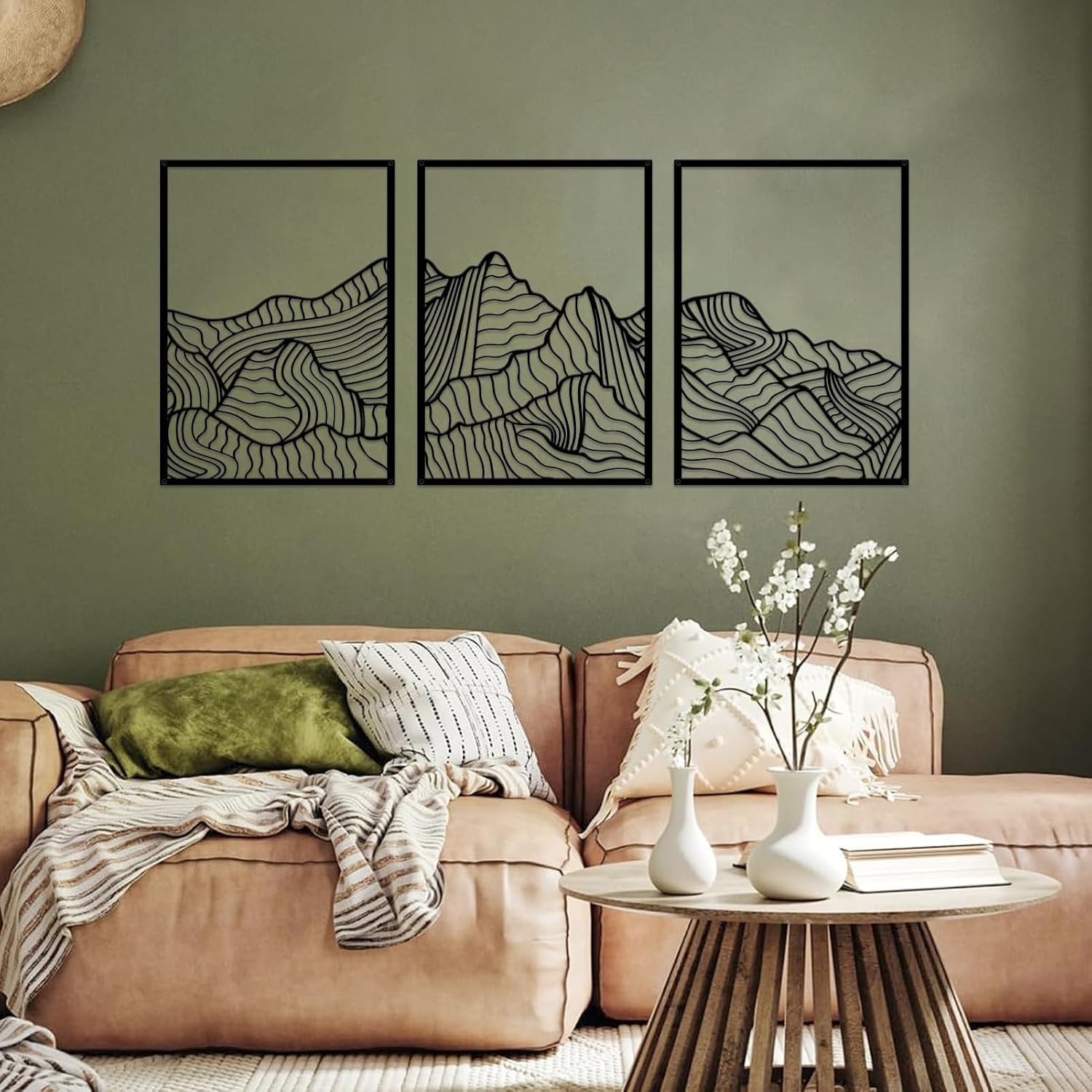 ruelen Wall Decor 3 Pcs Mountain Metal Wall Art, Mountain Line Abstract Minimalist Wall Art Rustic Nature Wall Decor Hanging Sculpture for Home Bedroom Bathroom Living Room (Black)