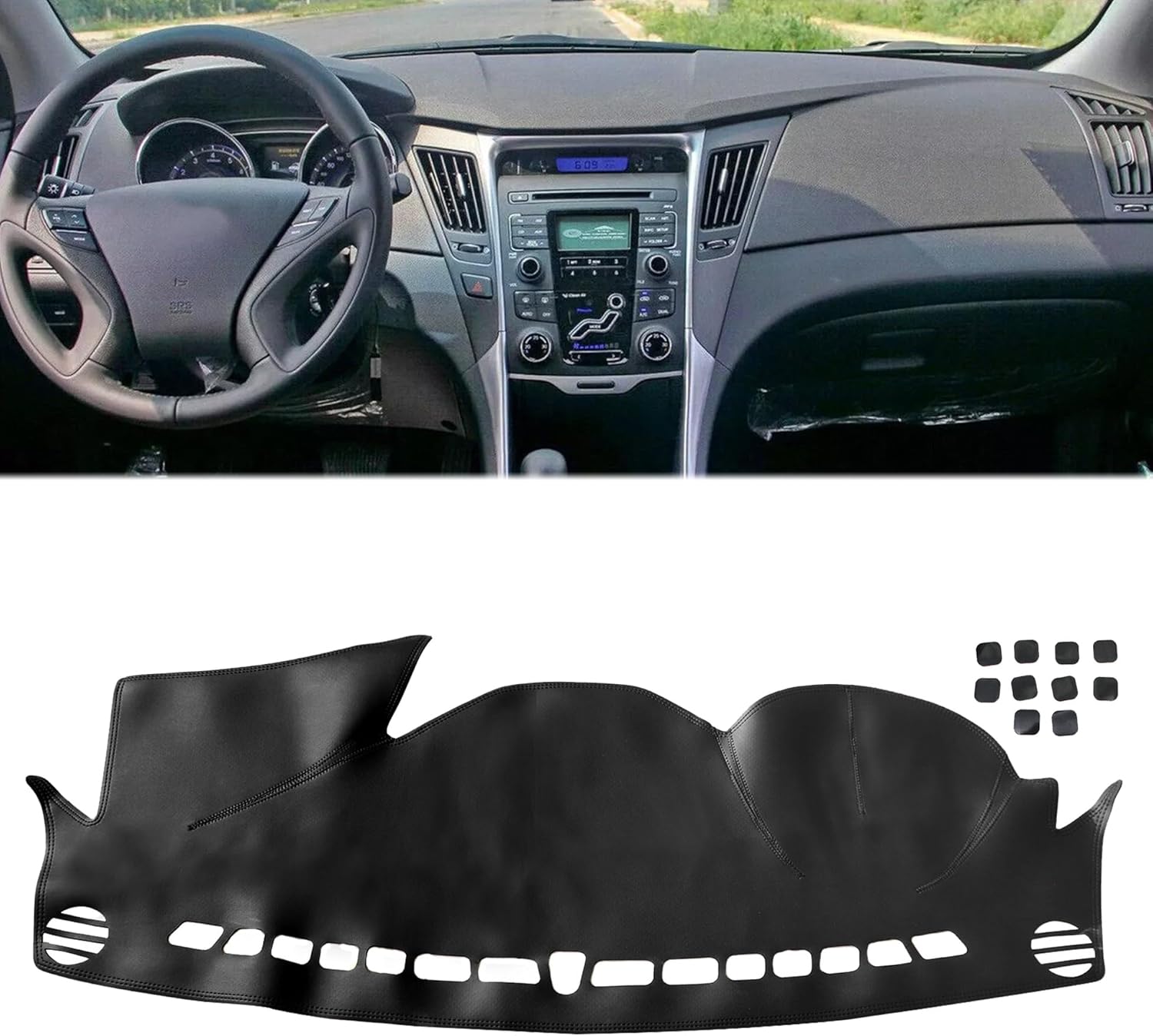 Leather Car Dashboard Dash Cover Pretector Mat Black Compatible with Hyundai Sonata 2011 2012 2013 2014