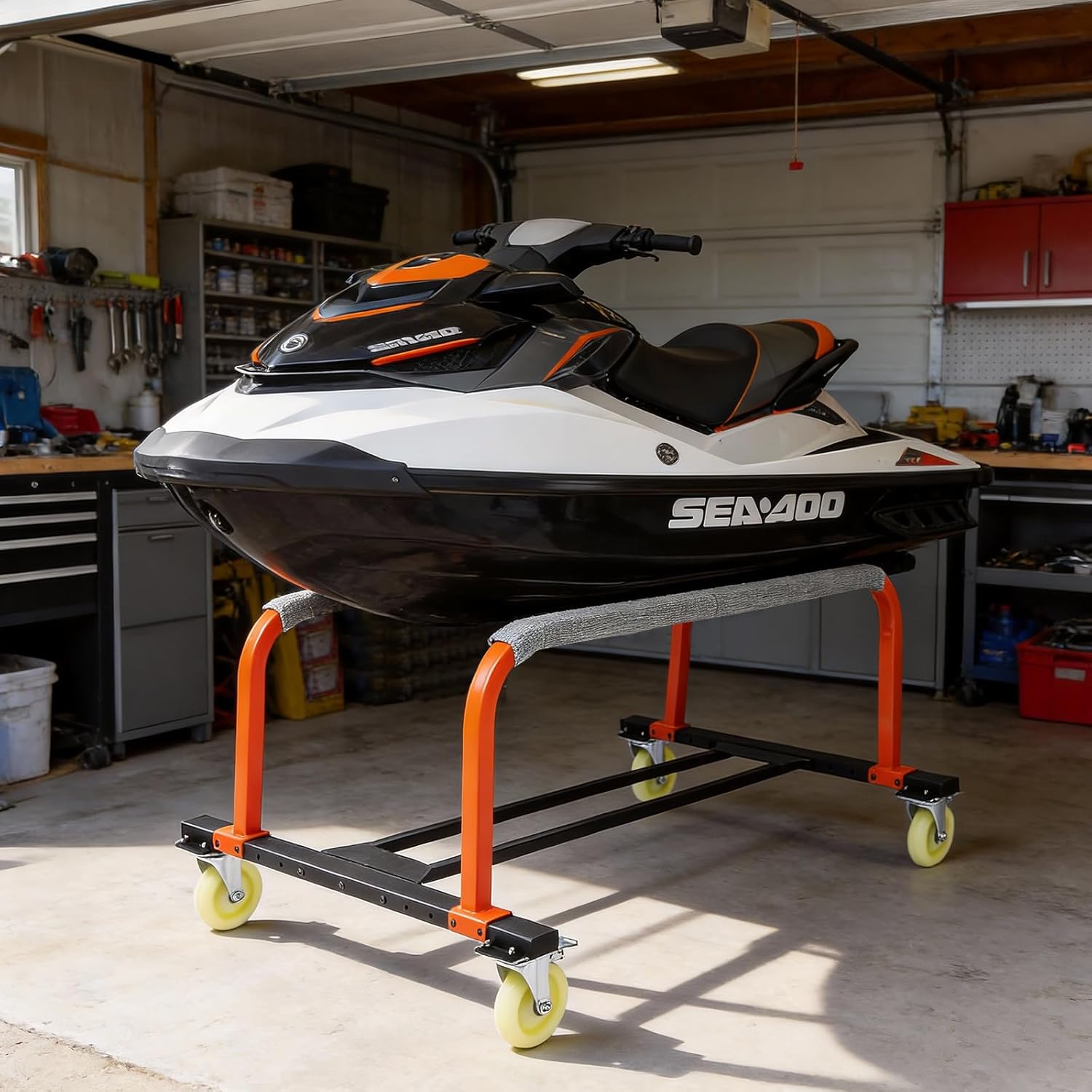Watercraft PWC Dolly Jet Ski Dolly- 1000LB Capacity, Adjustable Bracket Width fits Various Jet skis, 4 Heavy-Duty casters (Lockable), for Jet skis, Kayaks, and speedboats.