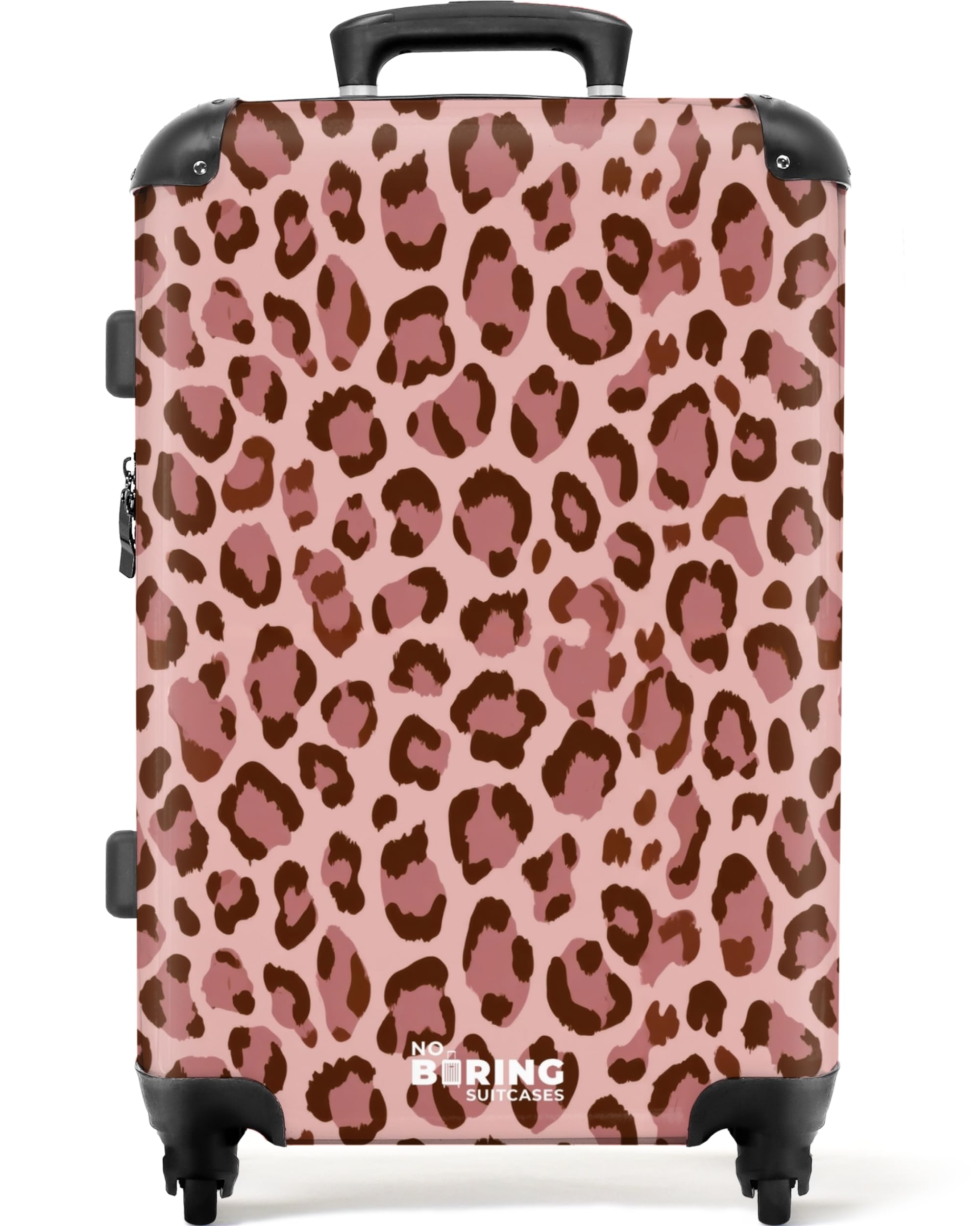 NoBoringSuitcases.com® Koffer Mittelgroß 67x43x25 cm Hartschalenkoffer L Trolley Rollkoffer 4 Rollen Leicht Hartschale Mittel Groß Leopard - Muster - Rosa
