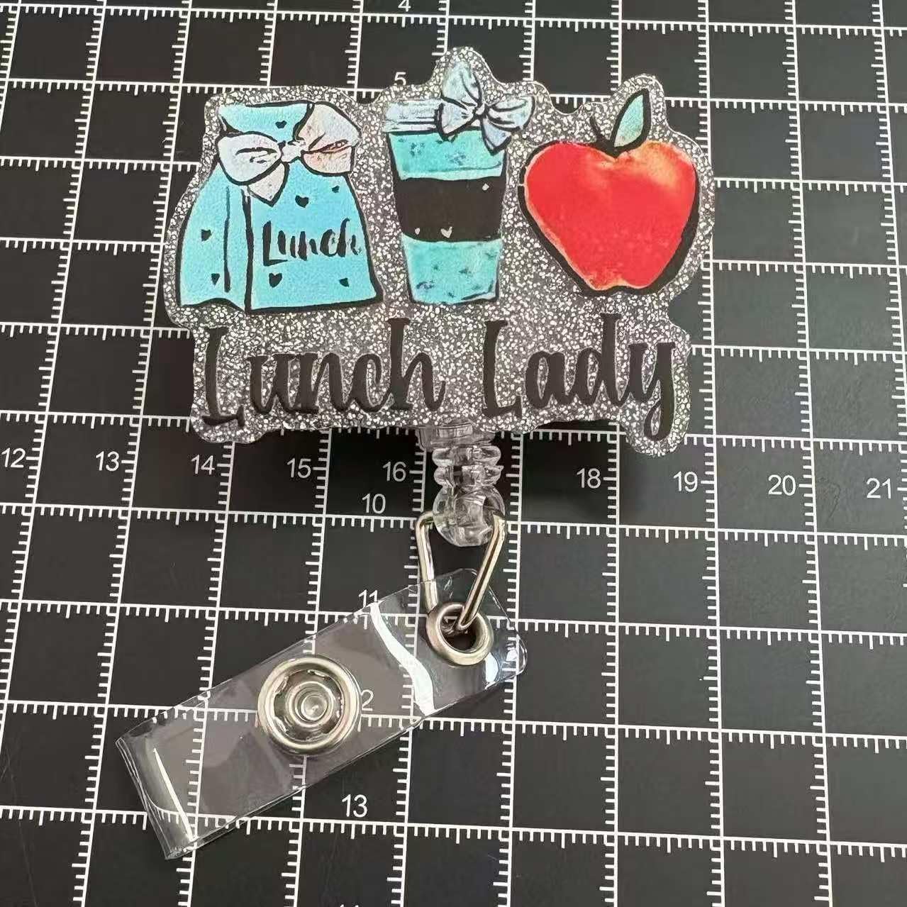 Lunch Lady Badge Reel Retractable for Nurse Nursing Women Office Worker | Coffee Bow ID Name Badge Holder with Alligator Clip | Acrylic