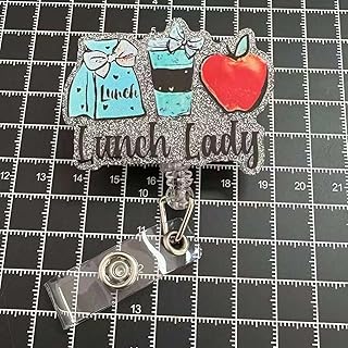 Lunch Lady Badge Reel Retractable for Nurse Nursing Women Office Worker | Coffee Bow ID Name Badge Holder with Alligator Clip | Acrylic