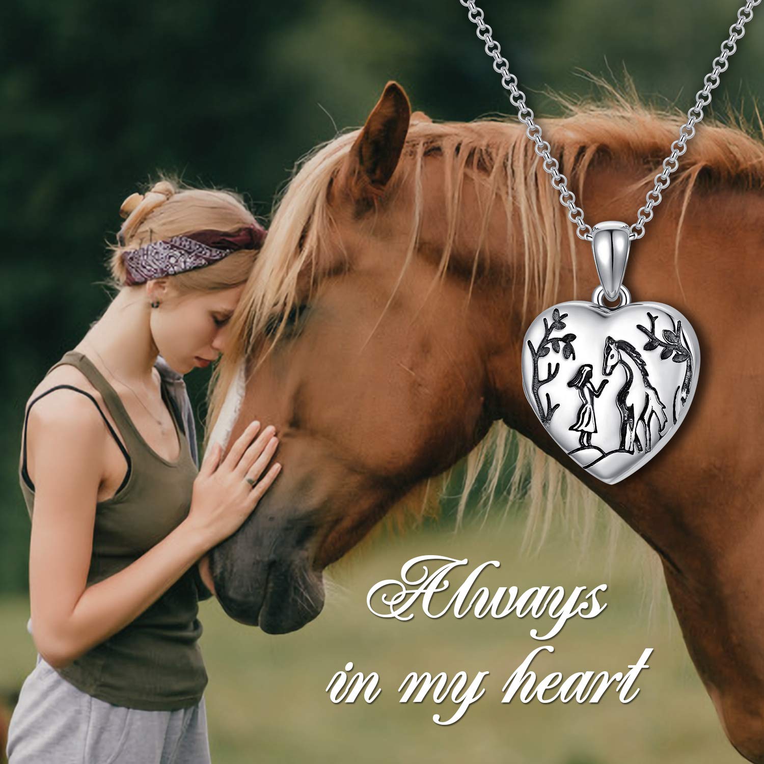 LONAGO 925 Sterling Silber Personalisiertes Foto Medaillon das Bilder Pferd Wolf und Mädchen Herz Medaillon Anhänger Halskette Schmuck Hält