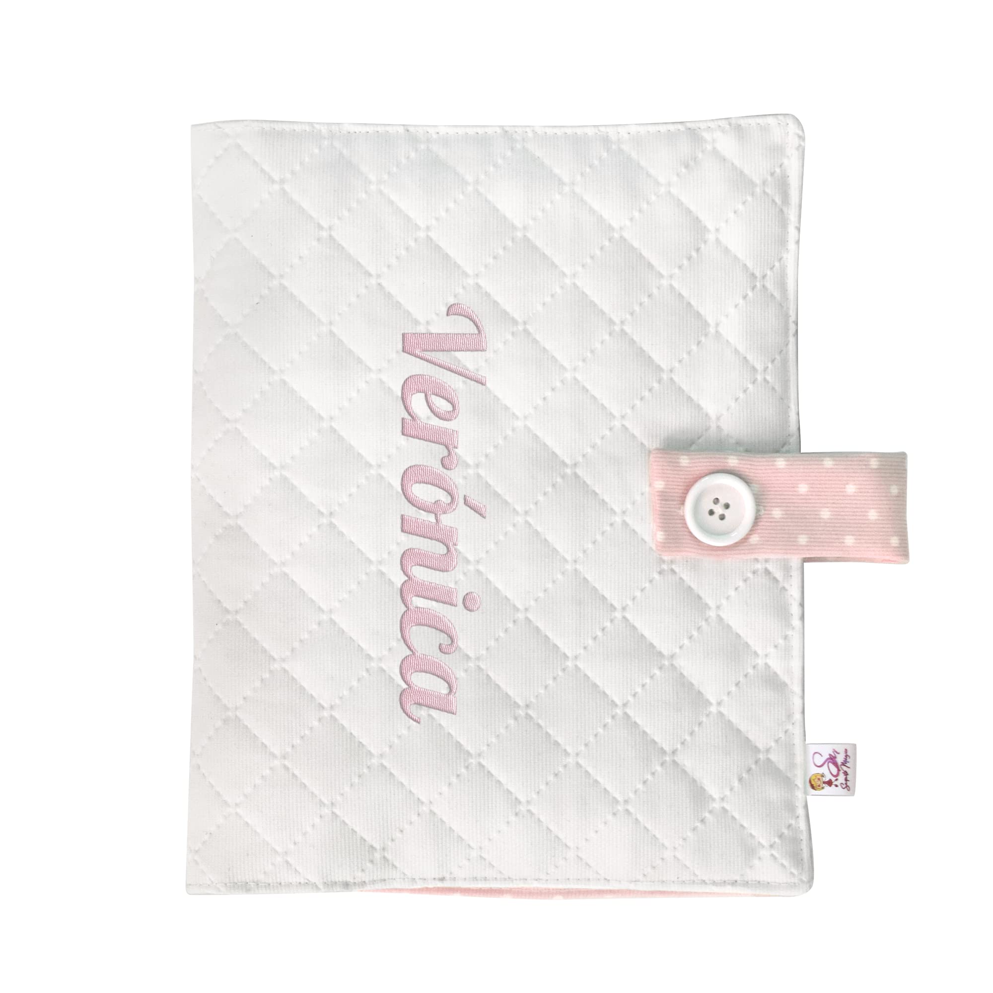 Portapañales para bebe Personalizado con Nombre Bordado (Topitos blanco-rosa)