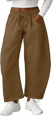 Lepunuo Barrel Sweatpants Women Casual Baggy Elastic Waisted Pants Wide Leg Gym Trousers with Pockets