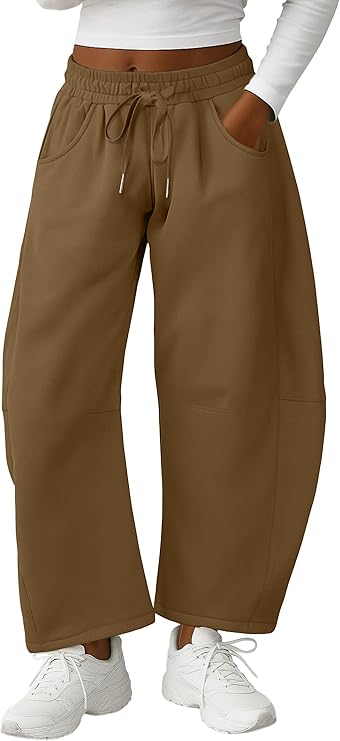 Lepunuo Barrel Sweatpants Women Casual Baggy Elastic Waisted Pants Wide Leg Gym Trousers with Pockets