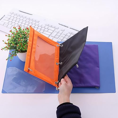 Miniatura 4 de Estuche para lápices con 3 anillas, con cremallera, estuche para cosméticos, color negro, paquete de 2