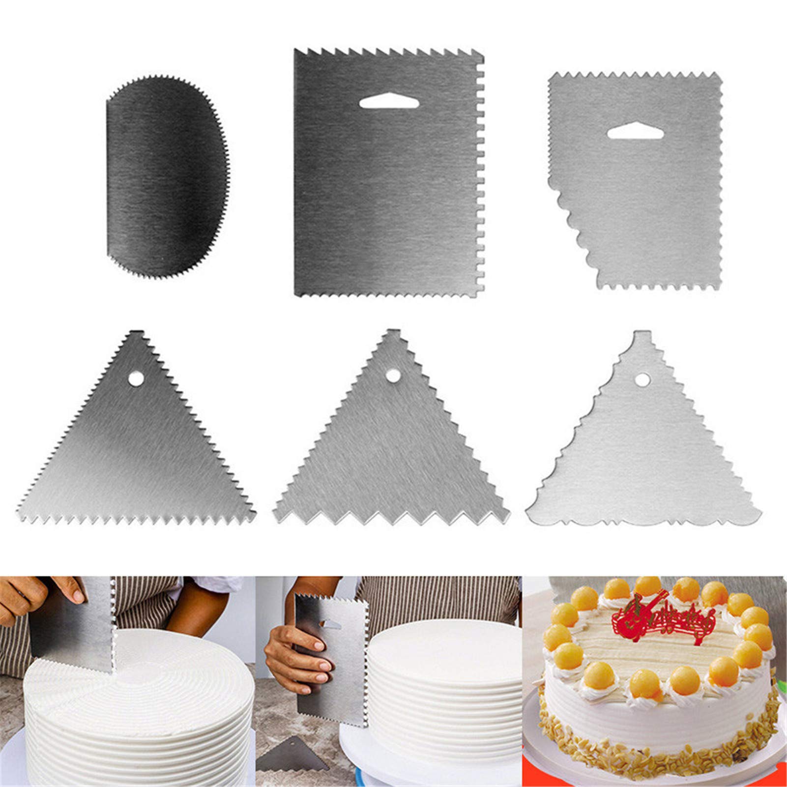 Dubens Set Of 6 Cake Decorating Tools Stainless Steel Cake Edge Decorating Tool Cake Scraper Cake Smoother For Fondant Icing Dough Pastry Sugarcraft Cake Smoothing Plate