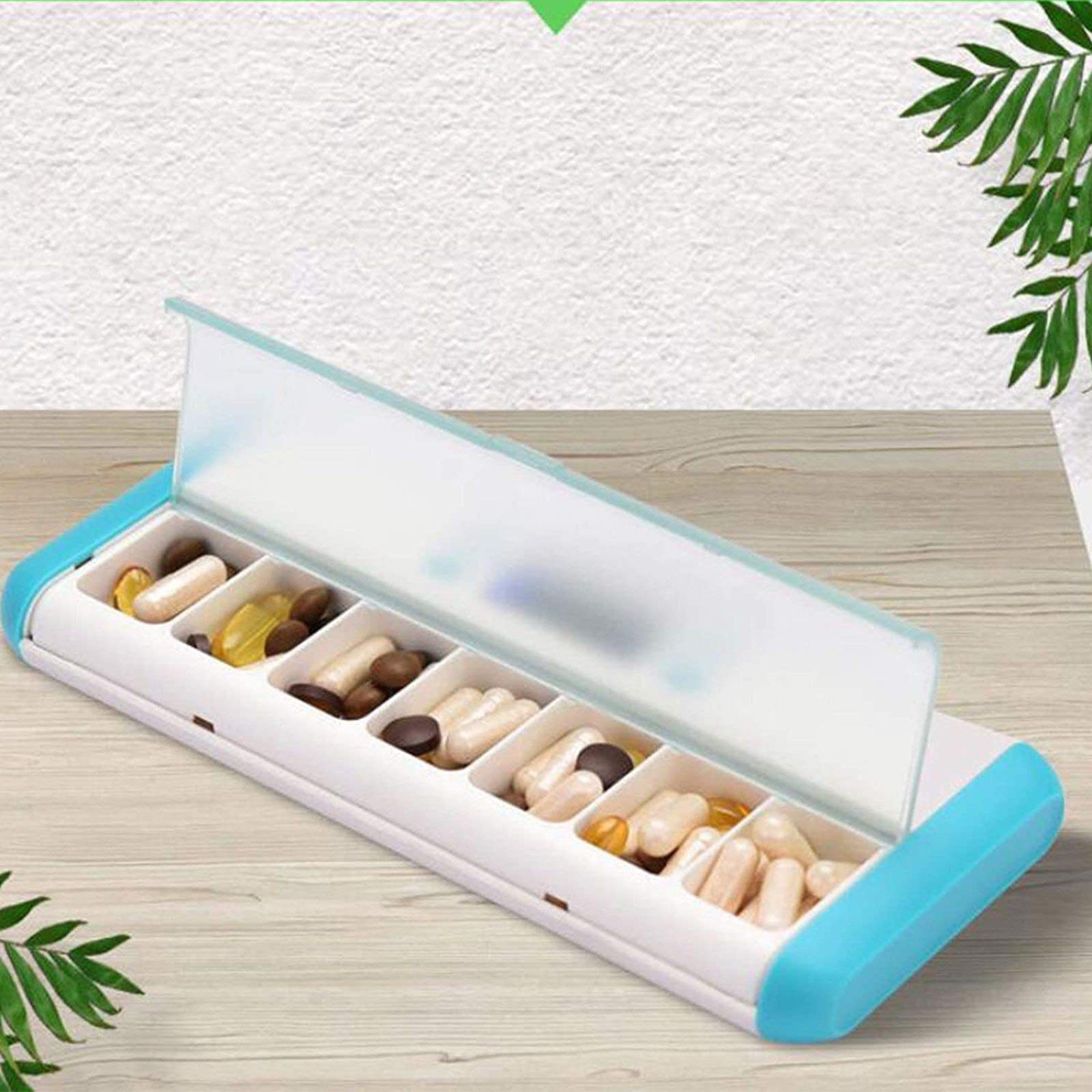 RDJSHOP Promemoria Portapillole con Allarme Portapillole Settimanale, Essenziale per i Malati di Parkinson, Dispenser Portapillole con 7 Scomparti,Blue