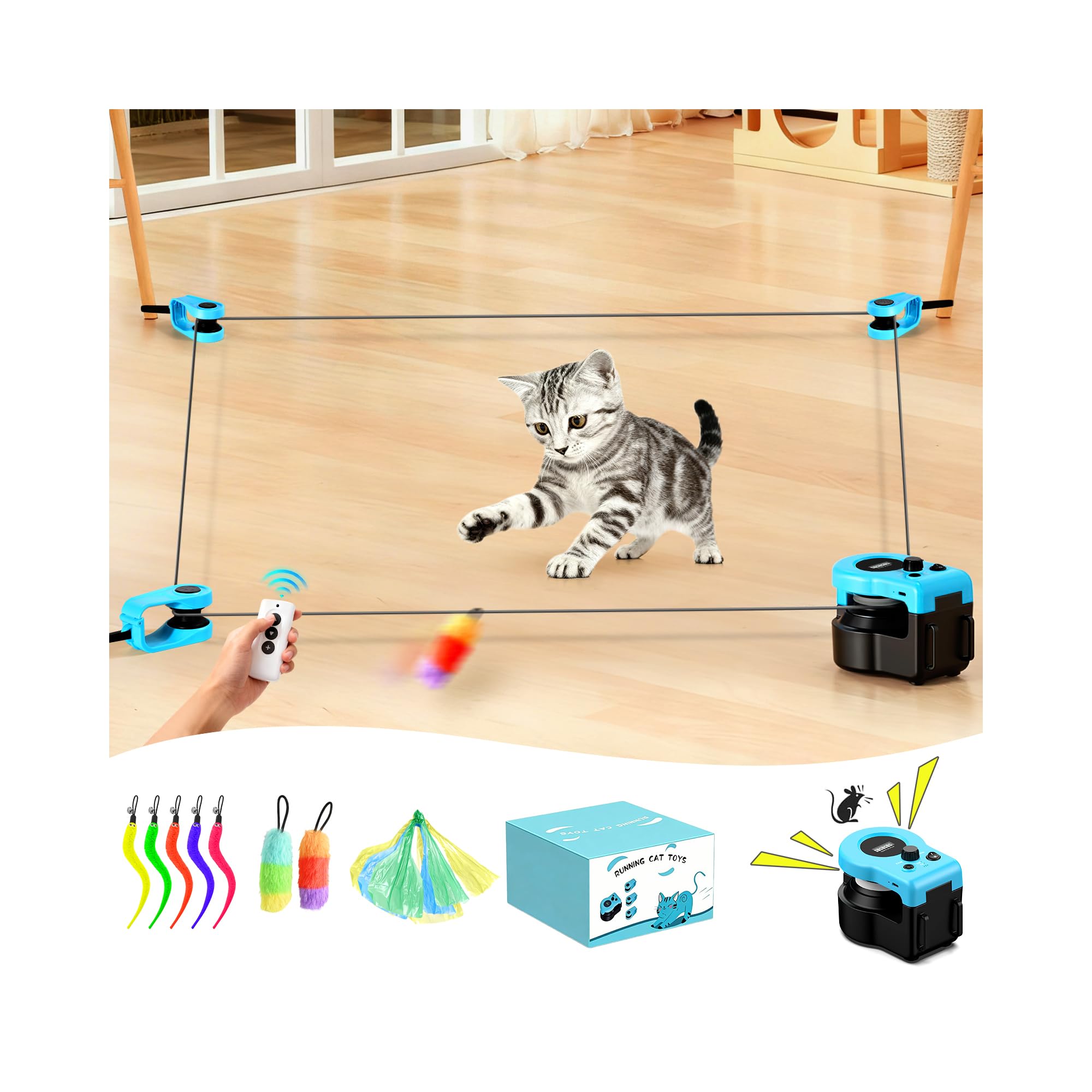 Elektrisches Katzenspielzeug & Intelligenzspielzeug für Katzen, Automatisch/Fernbedienbares Interaktives Katzenspielzeug für Hauskatzen mit Einstellbarer Geschwindigkeit, Realistischen Mäusegeräuschen