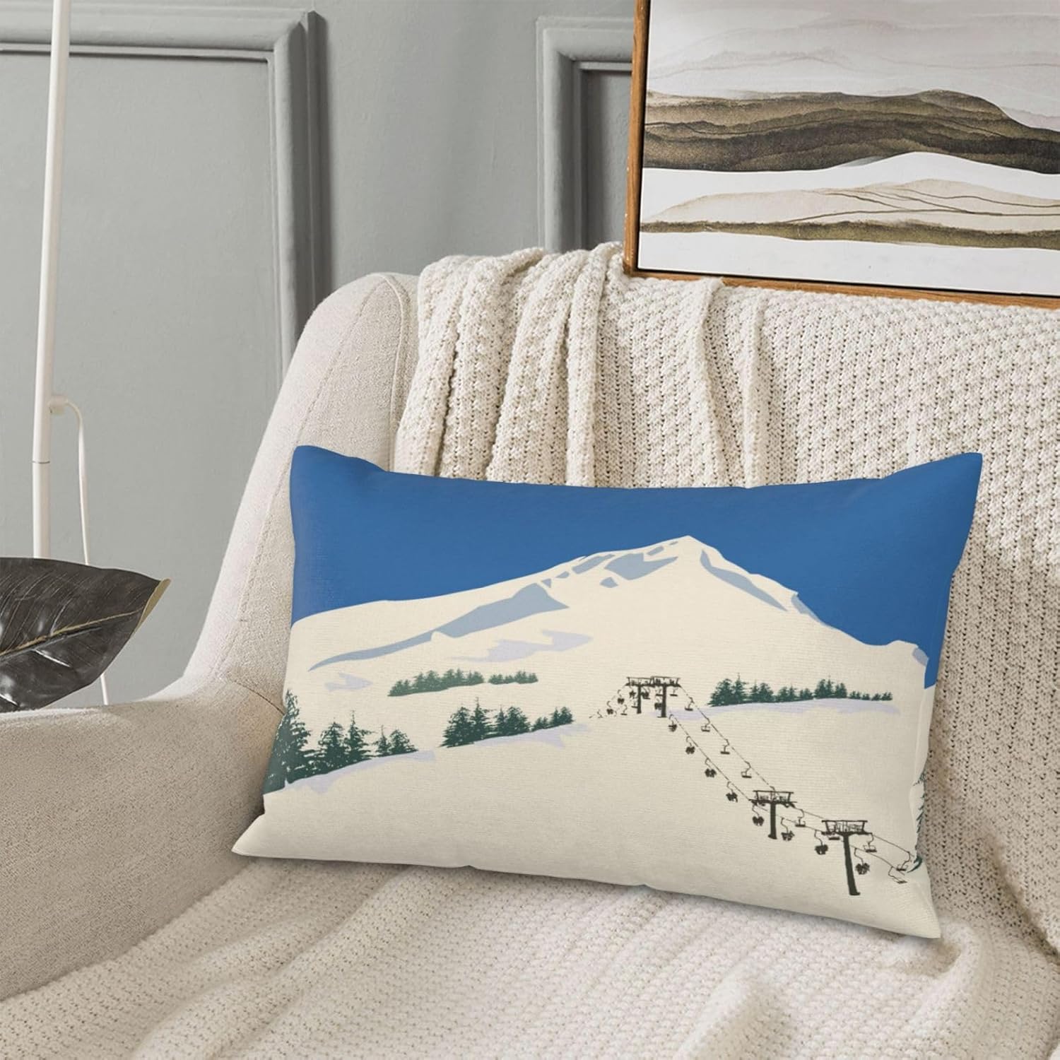 Skiing Ski Throw Pillow Covers Winter Scene Lumbar Pillow Cover 12x20 Inch Set of 2 Travel Mountain Villa Pillowcase Decorative Cushion Cases for Couch Sofa - Image 5