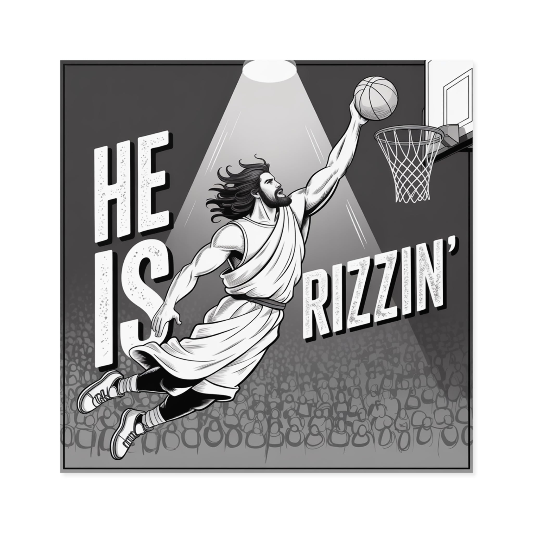 Basketball Square Stickers, Fun Sports Gift for Athletes, Motivational Decor, He is Rizzin' Design, Indoor/Outdoor Use