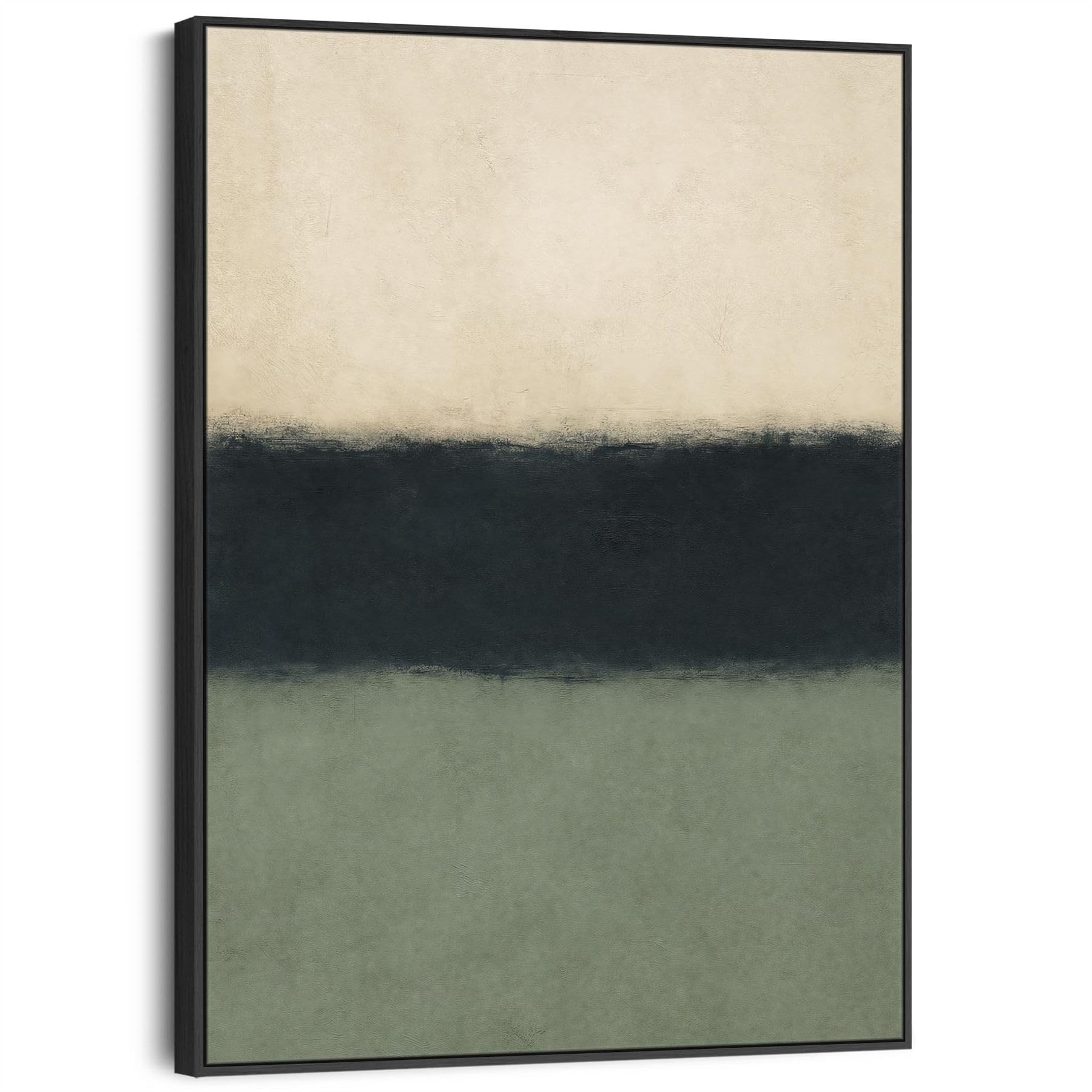 Wallfillers Neutral Green Abstract Framed Canvas - Rothko Style Balance (63Cm X 93Cm)