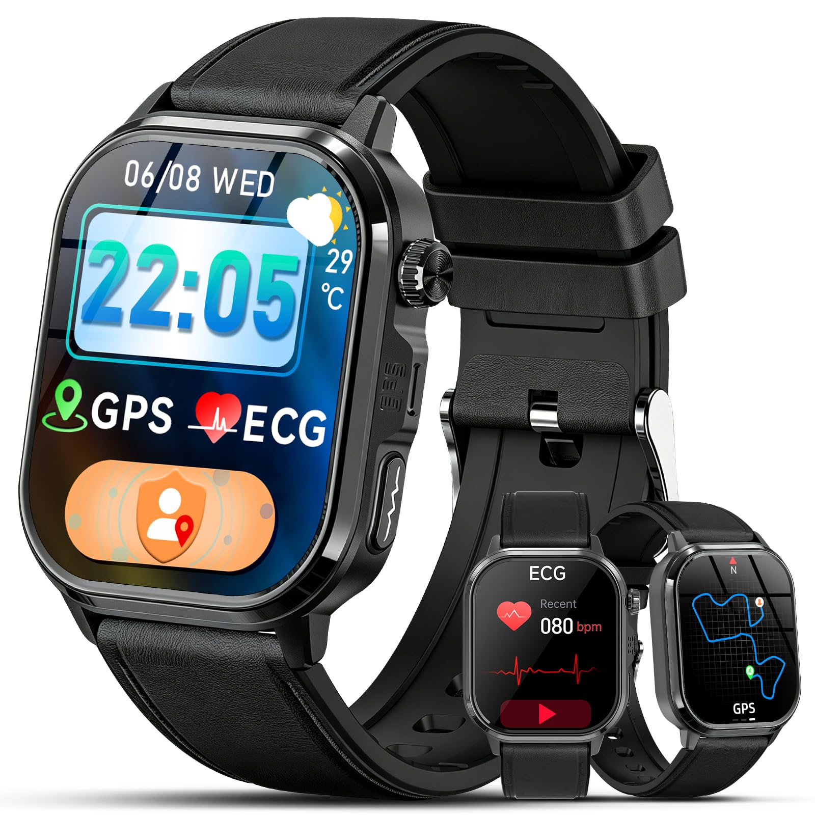 GPS Montre Connectée Homme ave AI-GPT/ECG/VFC/Pressιon artérιelle/IMC