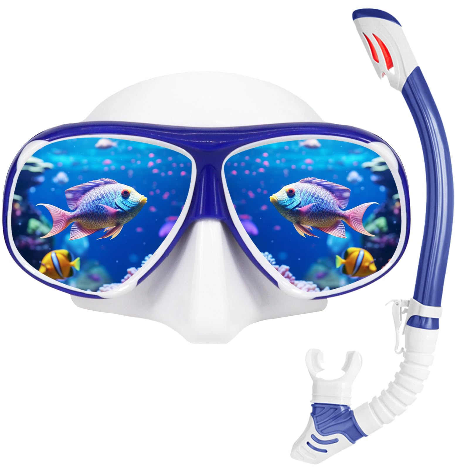Attrezzatura da snorkeling per miopi, set da snorkeling per adulti e giovani, maschera subacquea anti nebbia per miopi e boccaglio in silicone completamente asciutto per immersioni, snorkeling, apnea