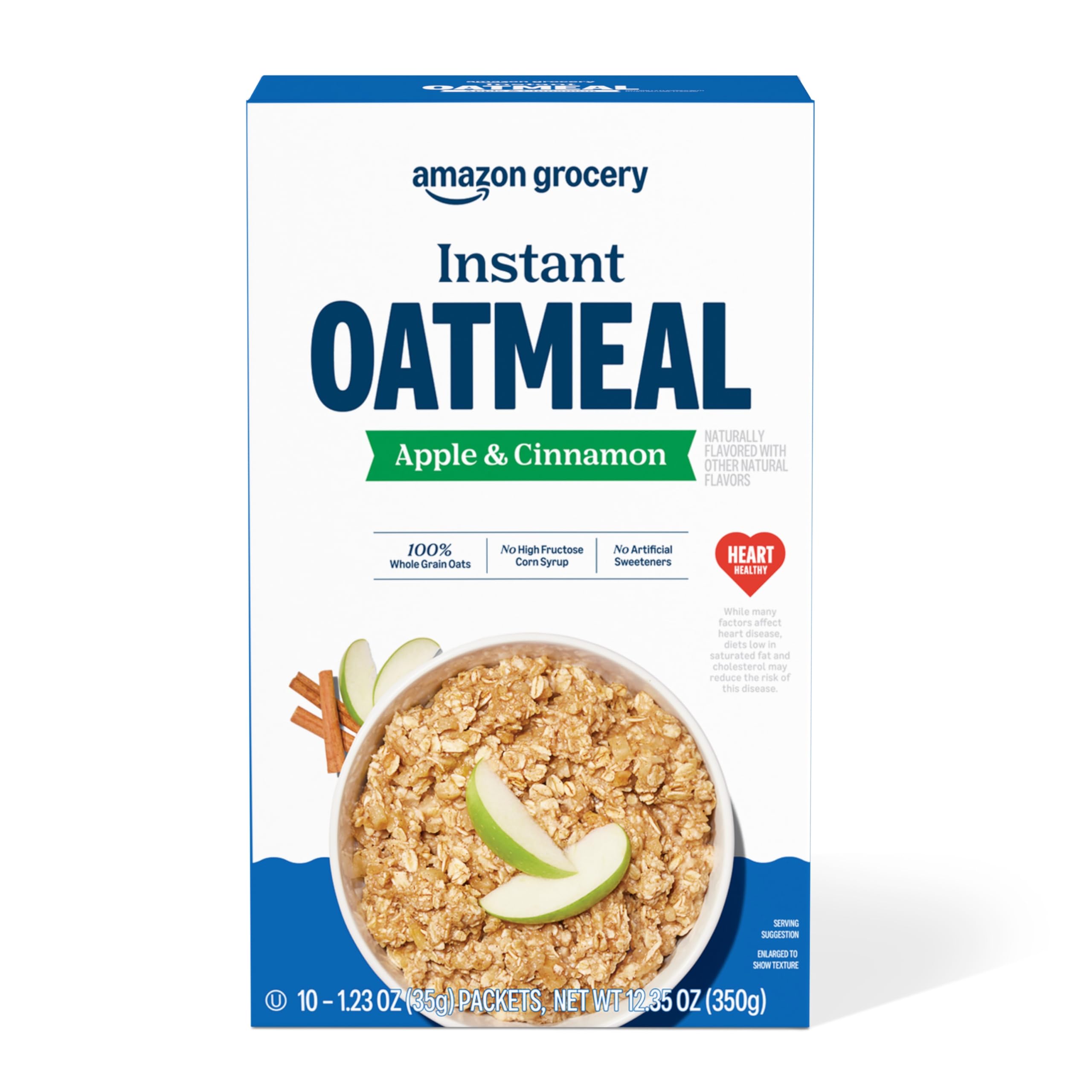 Amazon Grocery, Apple & Cinnamon Instant Oatmeal, 1.23 Oz, 10 Ct (Previously Happy Belly, Packaging May Vary)