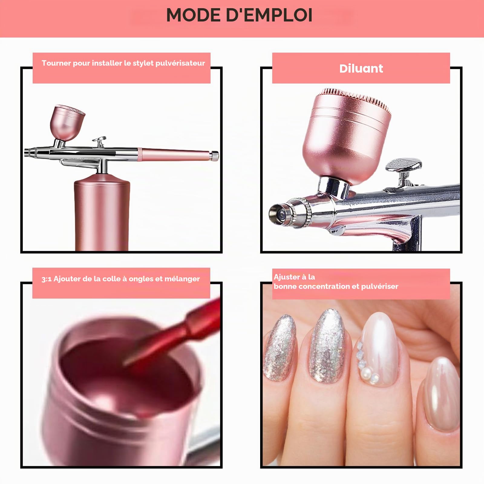 Kit Aérographe, Kit Aérographe Sans Fil, Aerographe, Aérographe Sans Fil, Avec Chargement Usb, Pour Maquillage, Artisanat, Gâteau, Tatouage, Modèle, Décoration D'ongles (Rose)