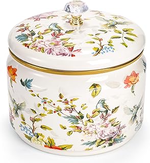 Elsjoy Vintage Enamel Canister with Lid, 81 oz Large Enamel Storage Cont...