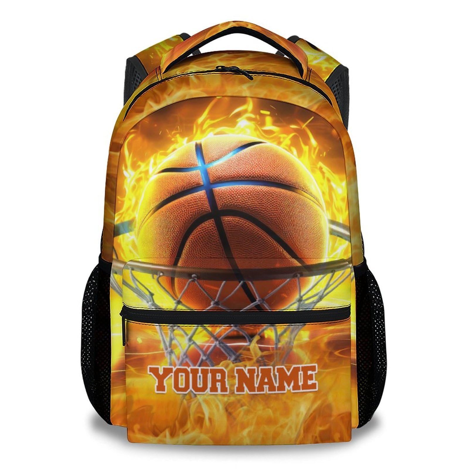PUREGIFTS Custom Basketball Backpacks for Kids Boys, 17 Inch Cool Backpack for Middle School, Orange Lightweight Casual Bookbag for Teens