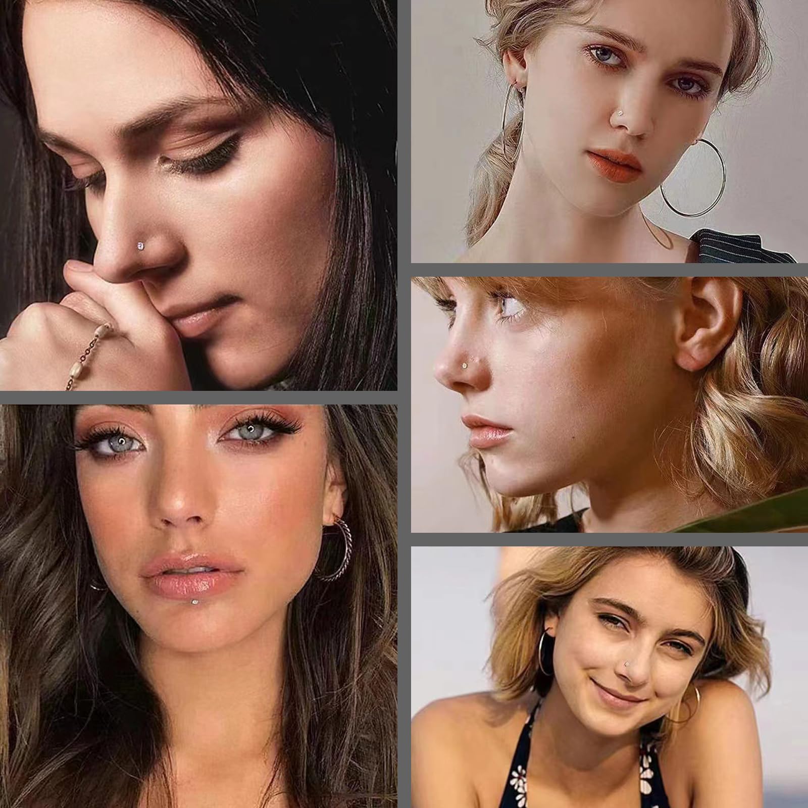 Piercing nariz plata 20G acero quirúrgico delgada barra de cristal Kit Regalo Mujeres Hombres Niñas