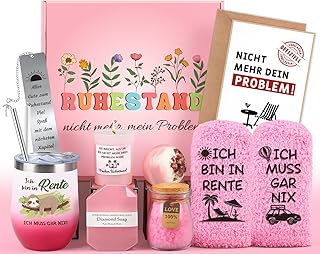 Giftota Ruhestand Geschenk Box Frauen, Renteneintritt Geschenk Frau Abschied Kollegen, Rosa Thermobecher Wellness Geschenkbox, Lustige Socken Ruhestand Rente, Abschiedsgeschenk Kollegin Kollege