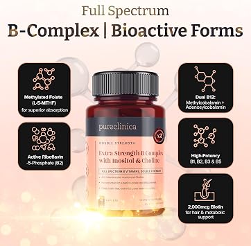 Extra Strength B Complex with Inositol & Choline x 90 Caplets – High-Potency B Vitamins for Energy, Brain & Nerve Support – 3 Months Supply
