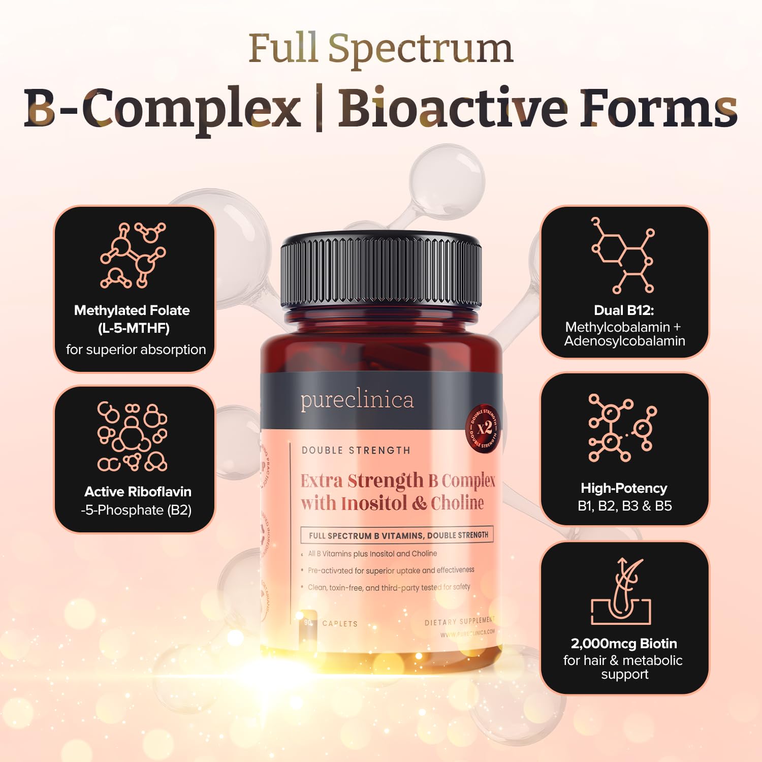 Extra Starkes B-Komplex mit Inositol & Cholin x 540 Tabletten (6 Dosen à 90) – Hochdosierte B-Vitamine für Energie, Gehirn & Nerven – 18 Monate Vorrat