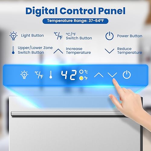 Miniatura 3 de Refrigerador de bebidas de 24 pulgadas, refrigerador de doble cajón debajo de la encimera para bebidas y refrescos, 37-64F, enfriador de bebidas de