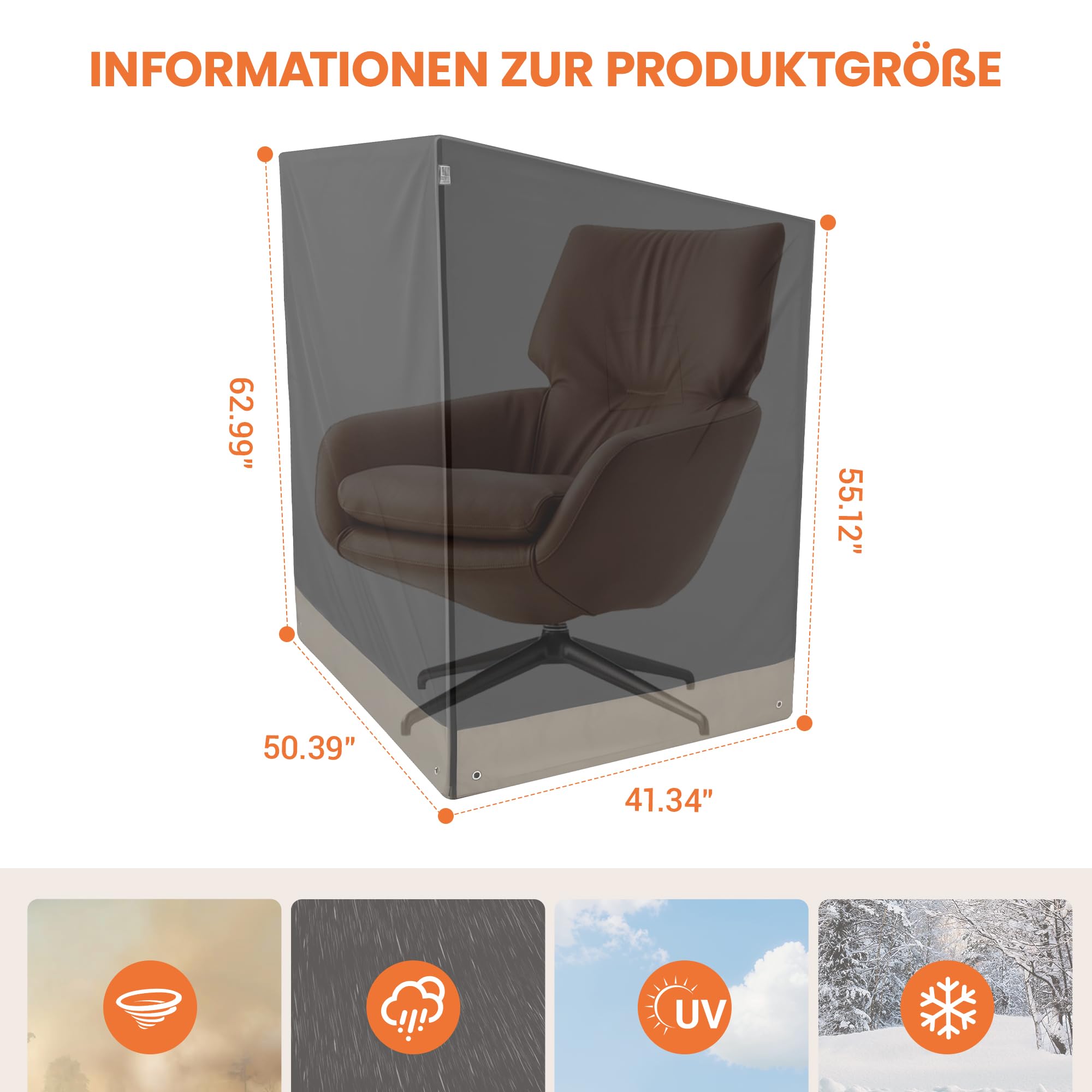 Hängesessel Abdeckung 420D Abdeckplane mit Schaukelstuhl-Abdeckung mit Doppelzipp,Wasserdicht UV-Anti Winterfest Schutzhülle Gartenmöbel Abdeckplane für Hängestuhl(128x105x140/160cm)