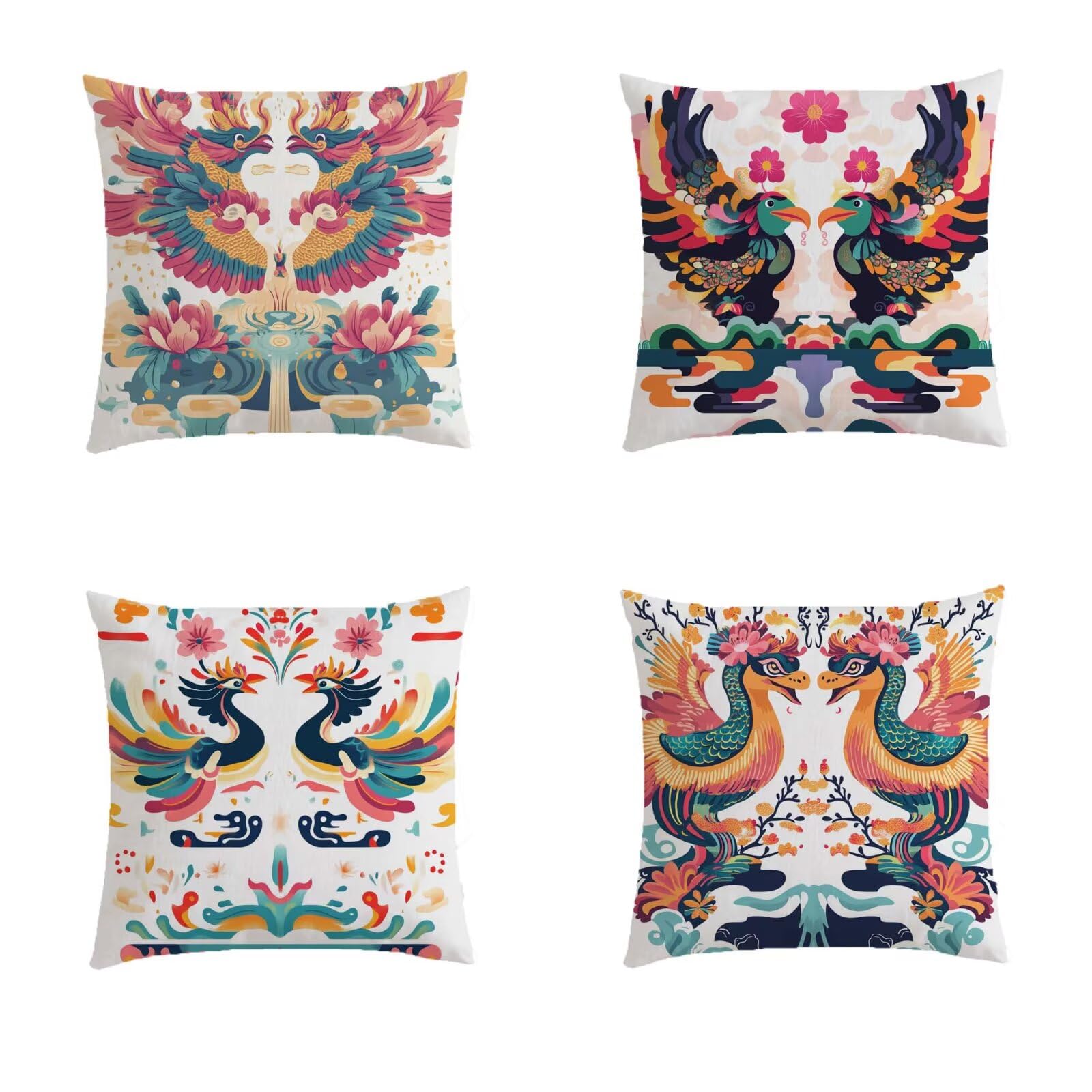 Housse coussin 70x70cm de salon extérieur au motif oiseau élégant