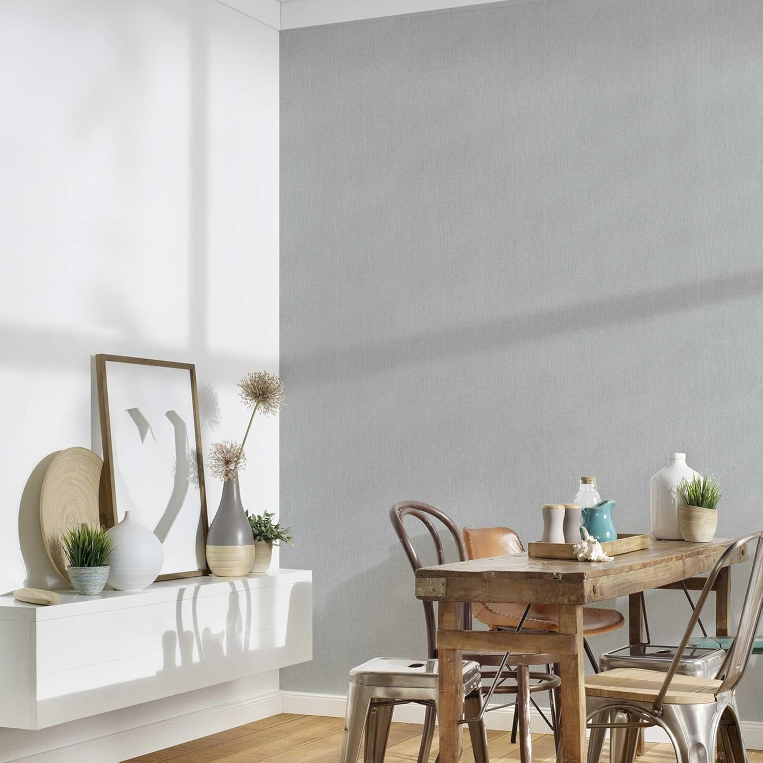 Livingwalls 396515 Plain Wallpaper in Grey Plain High-Quality Wallpaper with Textile Structure for Various Rooms 10.05 m x 0.53 m Made in Germany