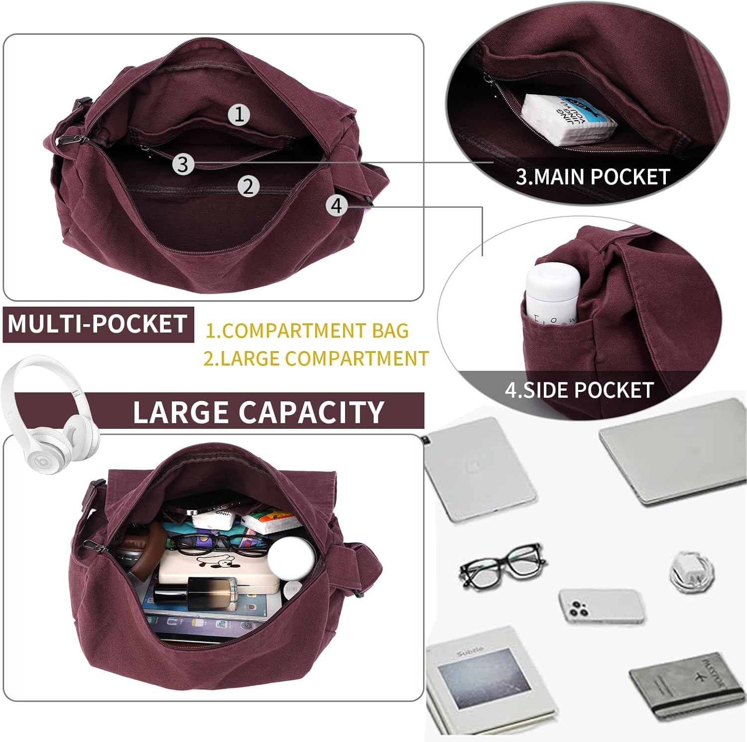 Canvas Messenger Bag for Women Men Vintage Satchel Bag Aesthetic Crossbody Shoulder Bag Casual Sling Bag