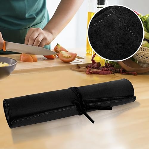 Miniatura 7 de Rollo de cuchillos de cuero genuino, bolsas para cuchillos para chefs profesionales, cuchillo de chef pequeño, protectores de cuchillos con 5 5