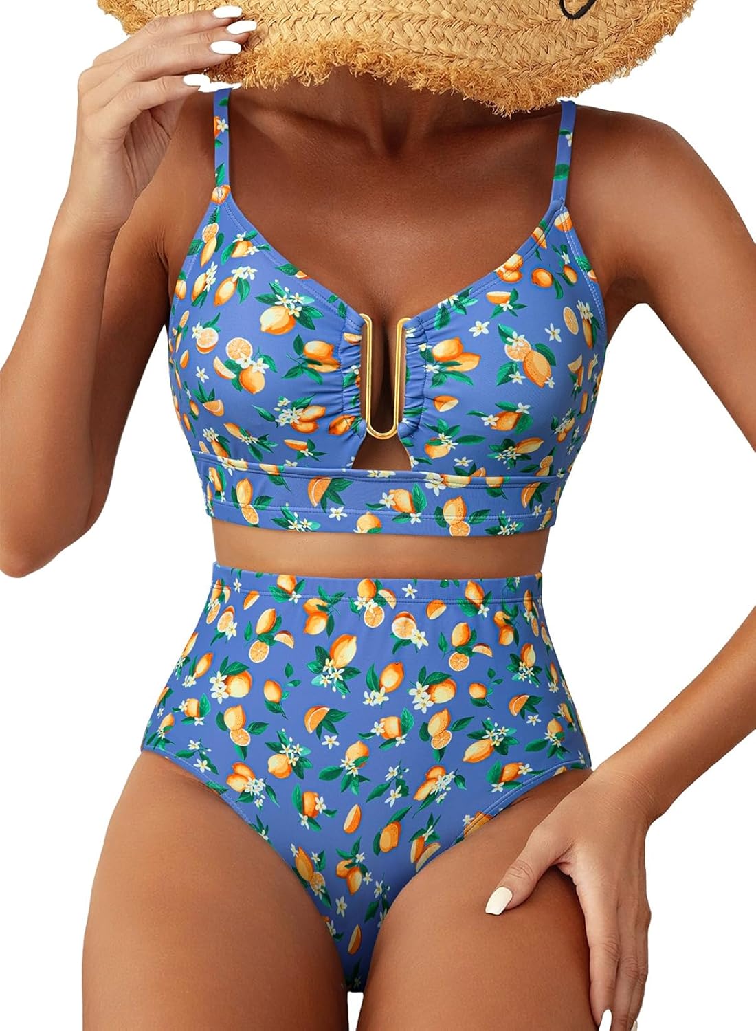 Herseas Womens 2 Piece High Waisted U Wire Bikini Set Floral Print Swimsuit Crisscross Back Bathing Suit Beach Swimwear