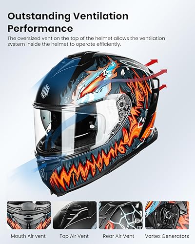 Miniatura 4 de ILM Cascos de motocicleta DOT ECE de doble visera, casco de carreras de calle de cara completa para hombres y mujeres, modelo MF567 (rojo fuego, M)