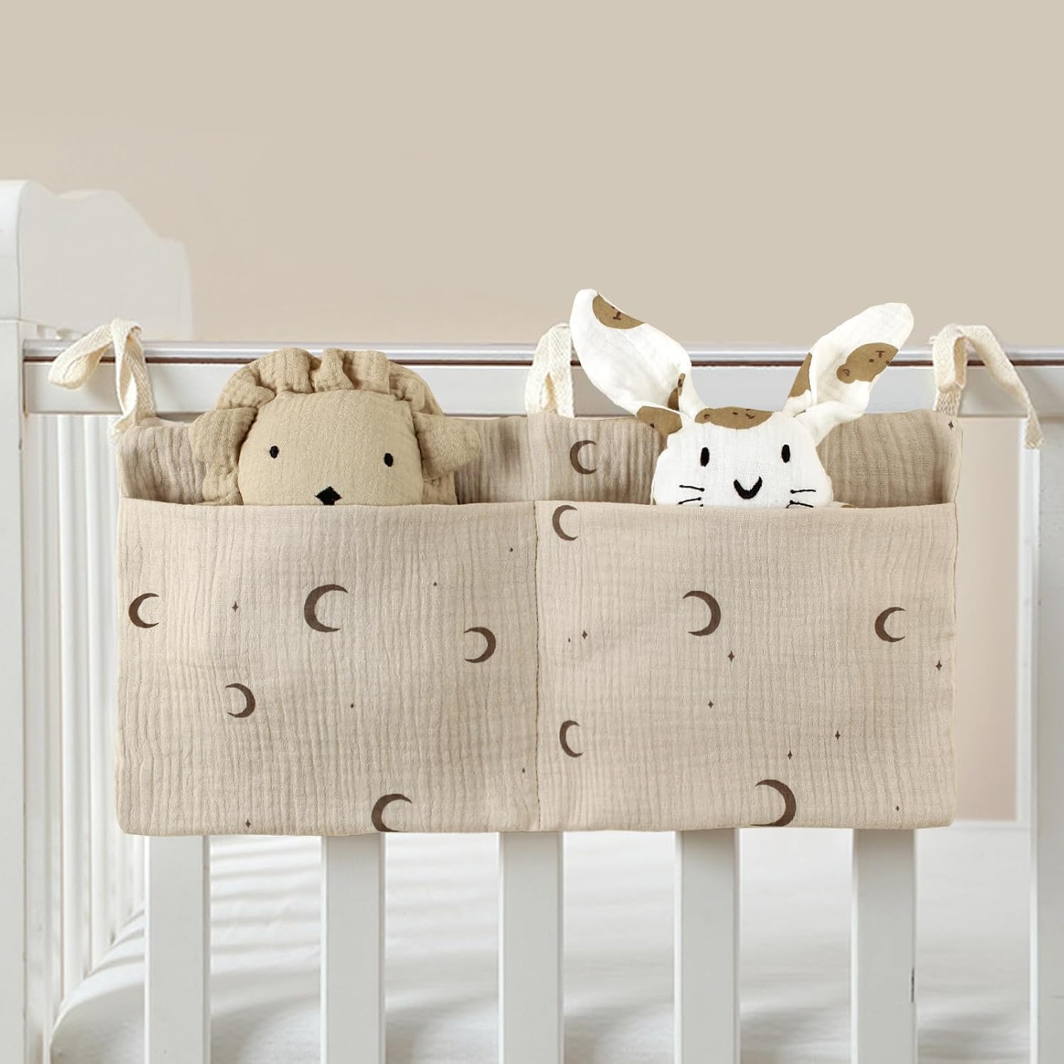 Lily Brown Cribs Storage Bag Baby Bedside Hanging Storage Bag For Drool Bibs Diaper Multifunctional Hanging Pocket Cotton Organizer Cotton Material