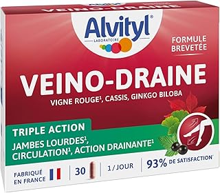 Alvityl - Veino-Draine - Circulation, Action drainante, Jambes légères - Vigne rouge - 93% de satisfaction- 30 gélules