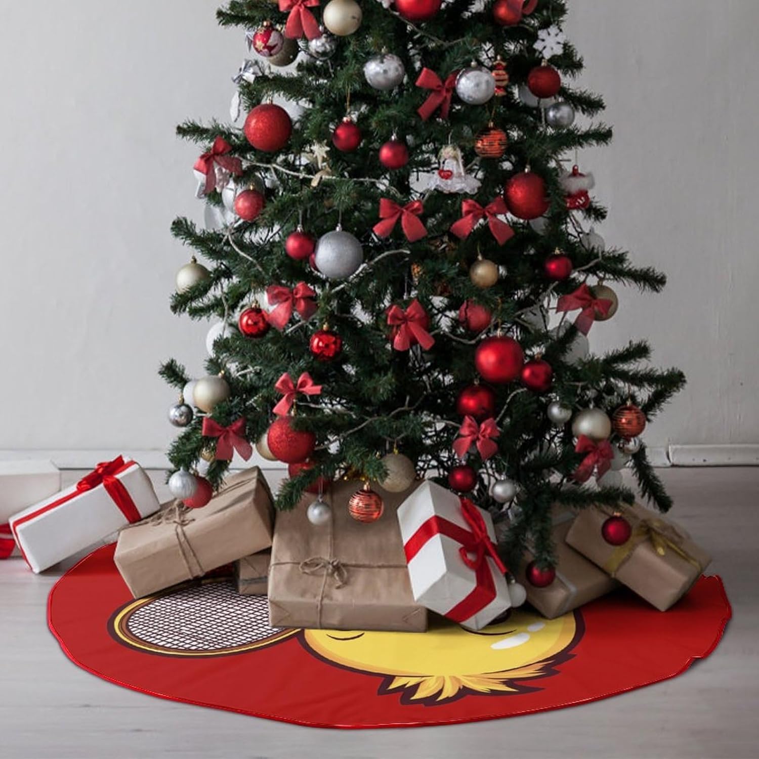 Badminton Chick Chicken Birdie Christmas Tree Skirt Ornaments Christmas Tree Mat for Home Party Holiday Decorations