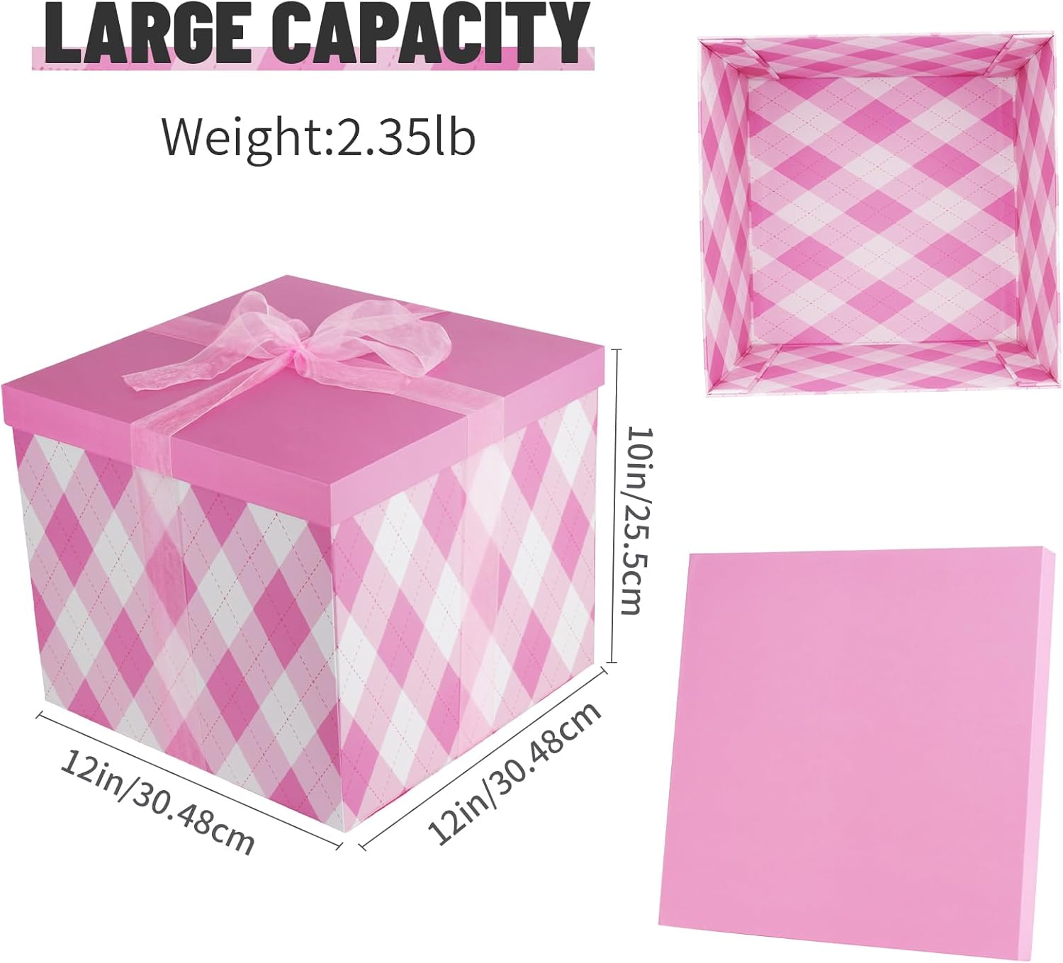 YINUOYOUJIA Large Gift Box 12x12x10Inches,Pink Gift Boxes with Lids for Presents,Cute Box,Birthday Gift Box,Gift Packaging for Valentine's Day,Mother's Day,Christmas,Anniversaries. - Image 2
