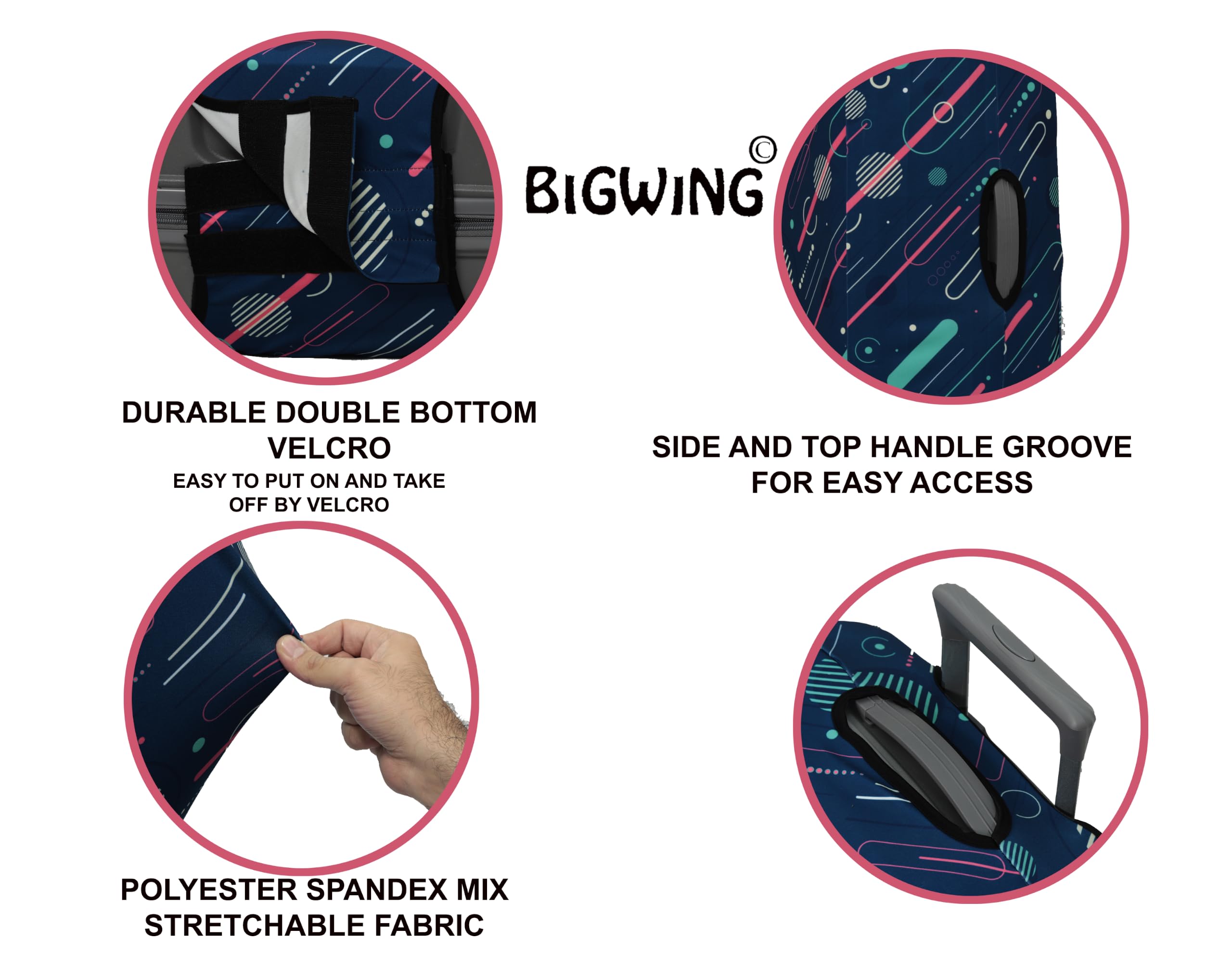 BIGWING Tela de poliéster con impresión geométrica protectora dura para equipaje (sólo cabe en la bolsa de fibra/plástico), Multicolor, 24 Inch (65 CM) Trolley Bag Cover, Accesorios de viaje