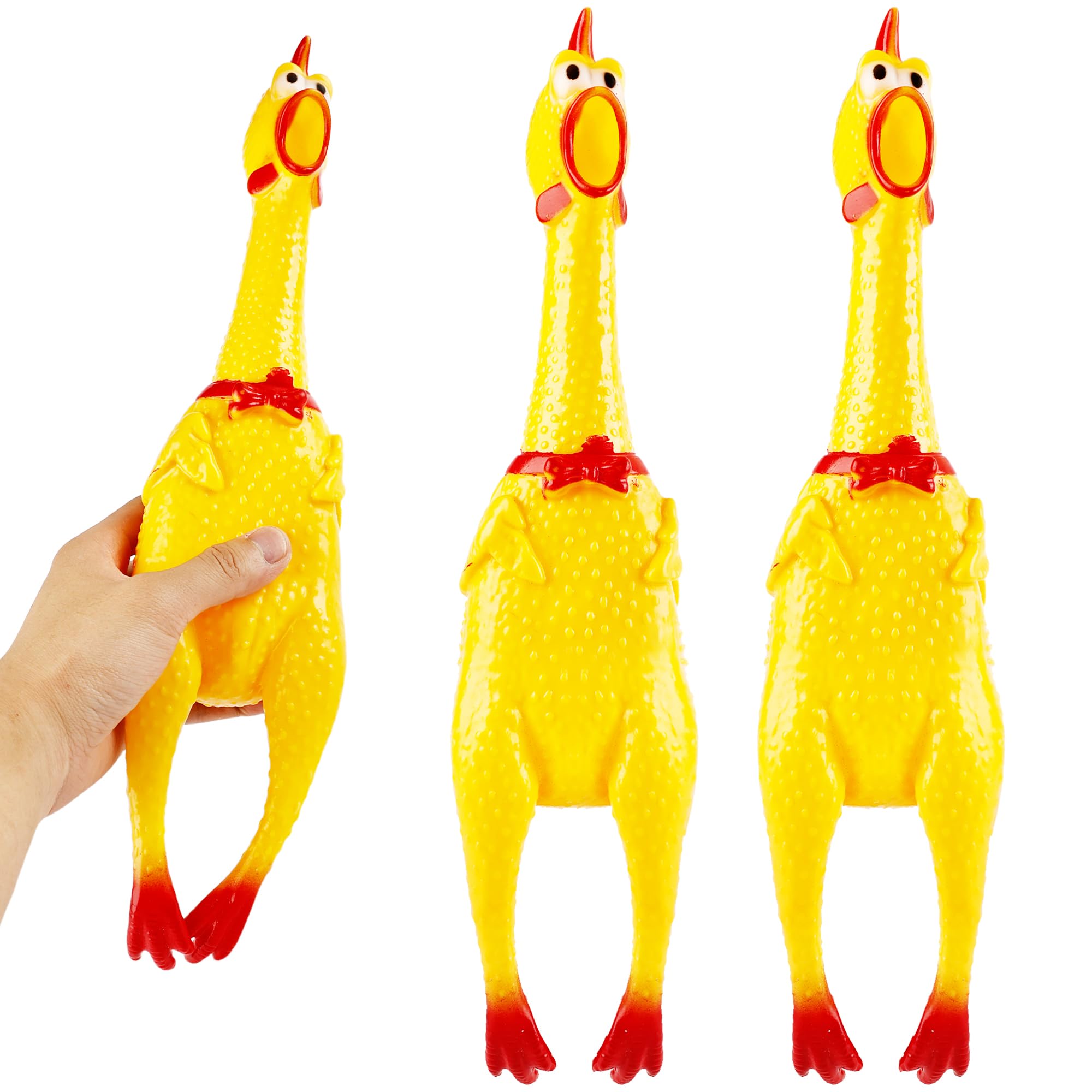 3 Pack Large Squeeze Screaming Rubber Chicken 16 Inch Yellow Squawking Chicken Rubber Squeaky Chicken Toy for Kids Adults Dogs Pets Prank Novelty Toy