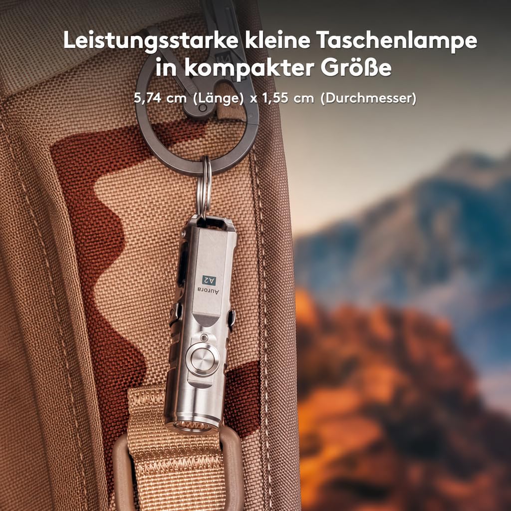RovyVon A2 G4 LED-Taschenlampe Edelstahl, 650 Lumen, Schlüsselanhänger Taschenlampe wiederaufladbar, IP66 wasserdicht (Silber)