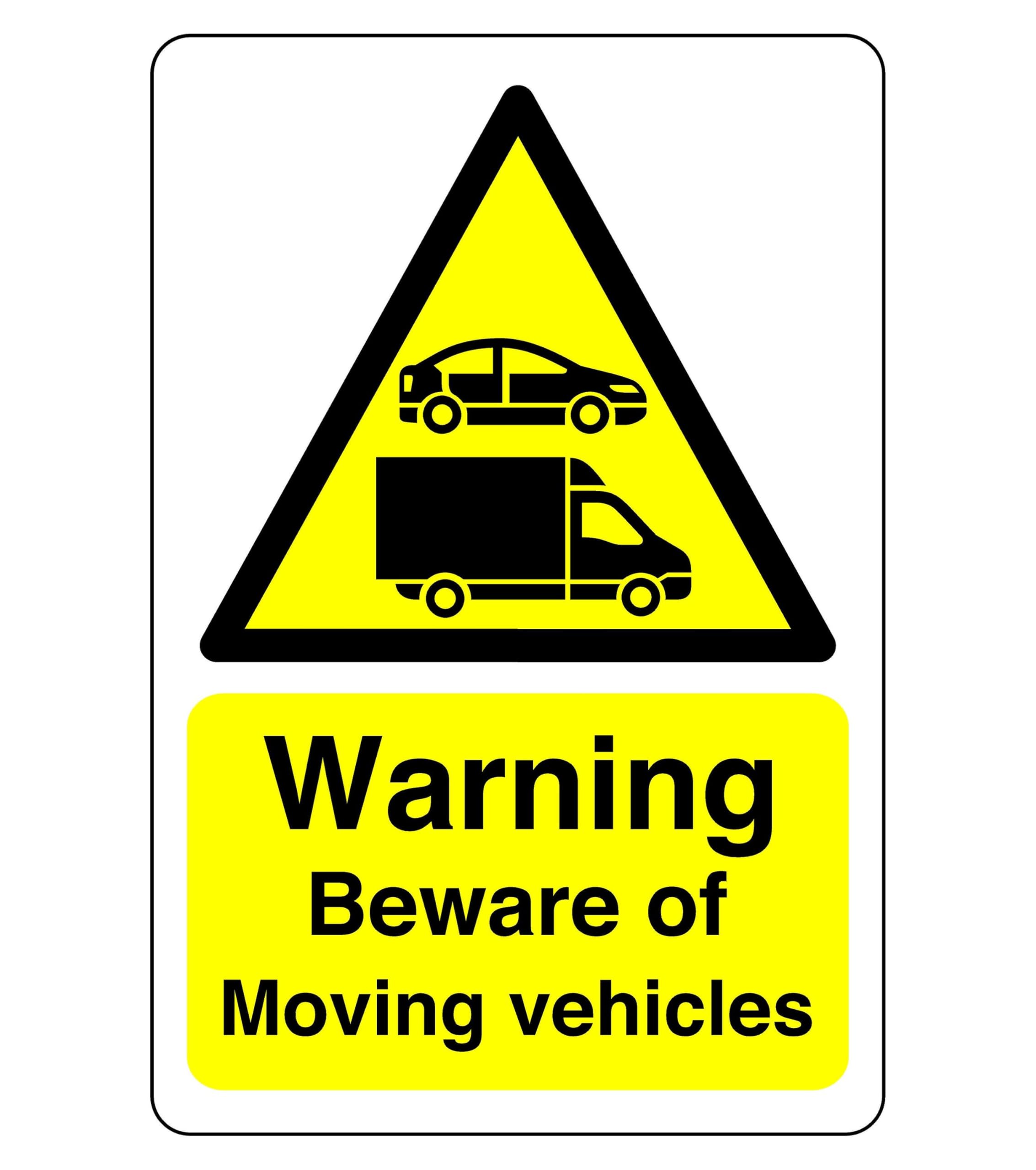 Safety First Display Ltd Yellow/Black Warning Beware Moving Vehicles Sign - 3Mm Aluminum Dibond For Indoor/Outdoor Usage (400Mm X 300Mm) 14M Viewing Distance.