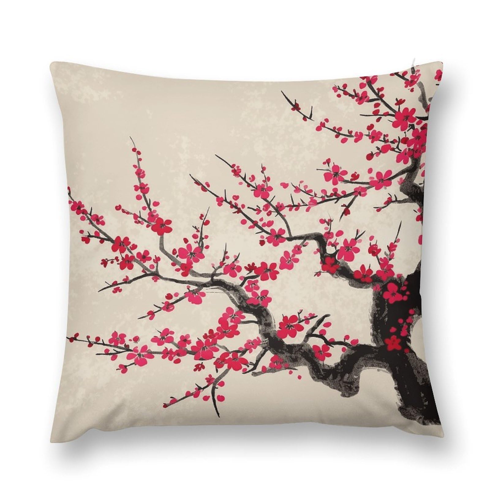 VstaDank Japanese Floral Cherry Blossom Throw Pillow Cover with Hidden Zipper Farmhouse Couch Pillow Cover Cozy Soft Short Plush Cushion Case Fashion Square Decorative Pillow Cover for Living Room