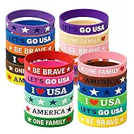 VDOR Kids Bracelets Silicone Wristbands: 24 Pack USA Theme Classroom Rewards Birthday Party Favors & School Spirit Day Gifts for Elementary Students